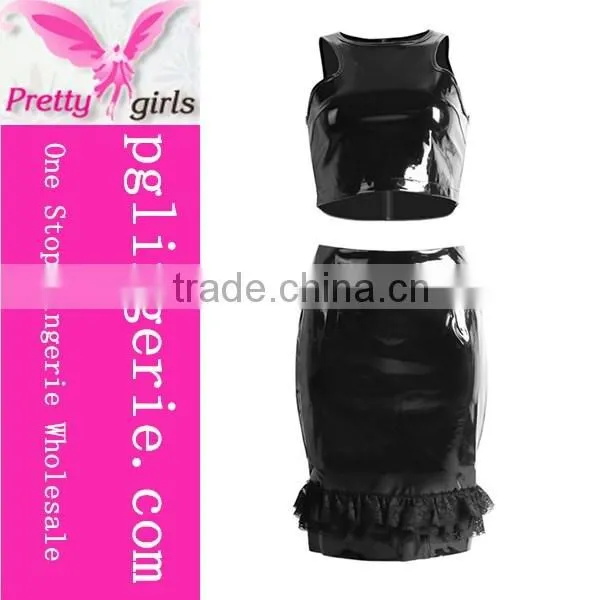 OEM Hot balck PU Leather High Neck Sheathy Faux Leather Lingerie Jumpsuit cheap