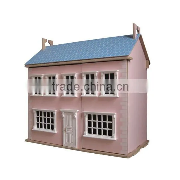 pink hot sale two storied classic wooden dollhouse