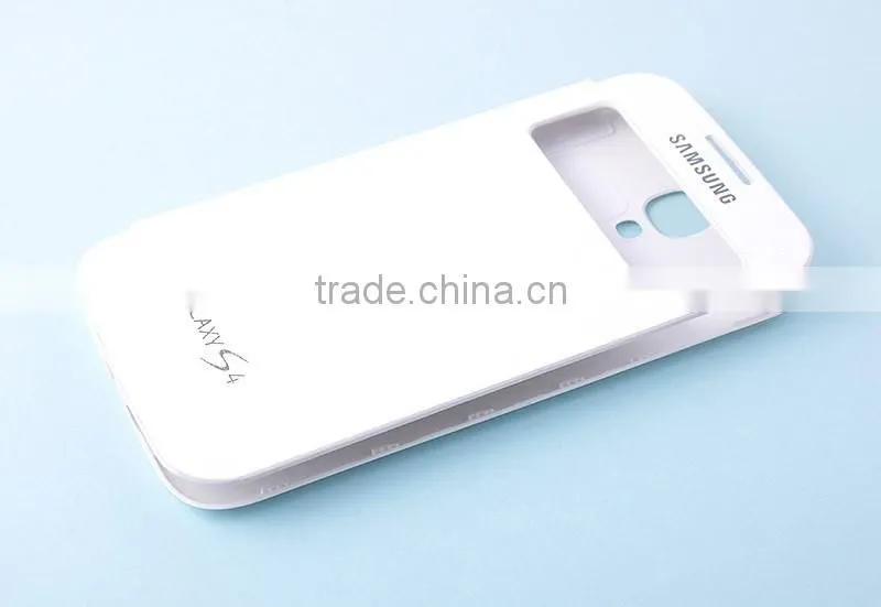 Hot selling in stock leather cover for samsung galaxy s4 leather case with window view