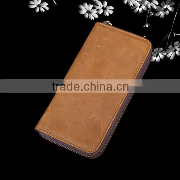 First layer cowhide leather zipper wallet with high quality for men