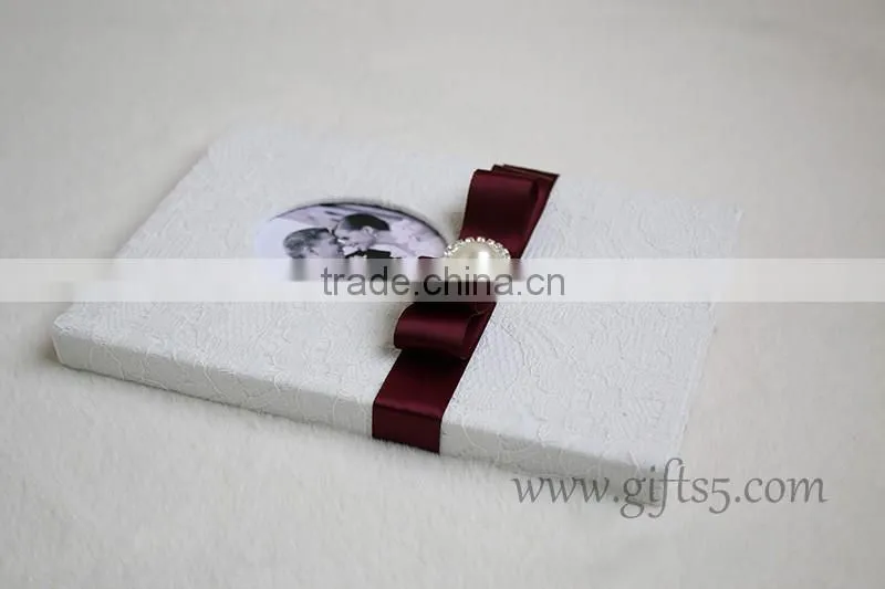 Handmade wedding guestbook with lace hardcover
