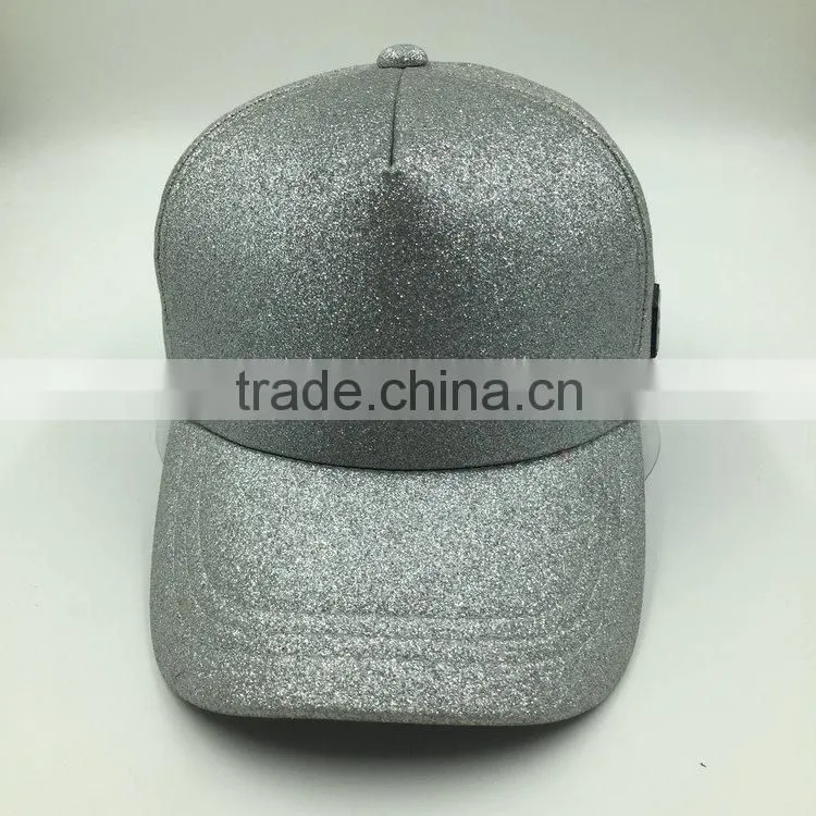 Custom design Silver PU 5 panel baseball cap