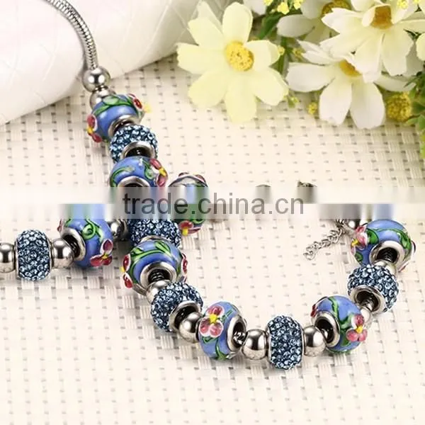 Bohemian Style Flower Pattern Blue Bead Necklace And Bracelet Jewelry Sets