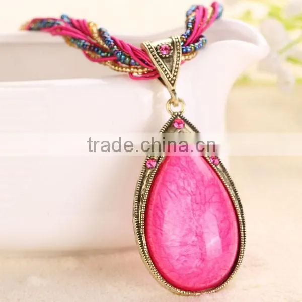 National Wind Women Water Drop Pendant Necklace