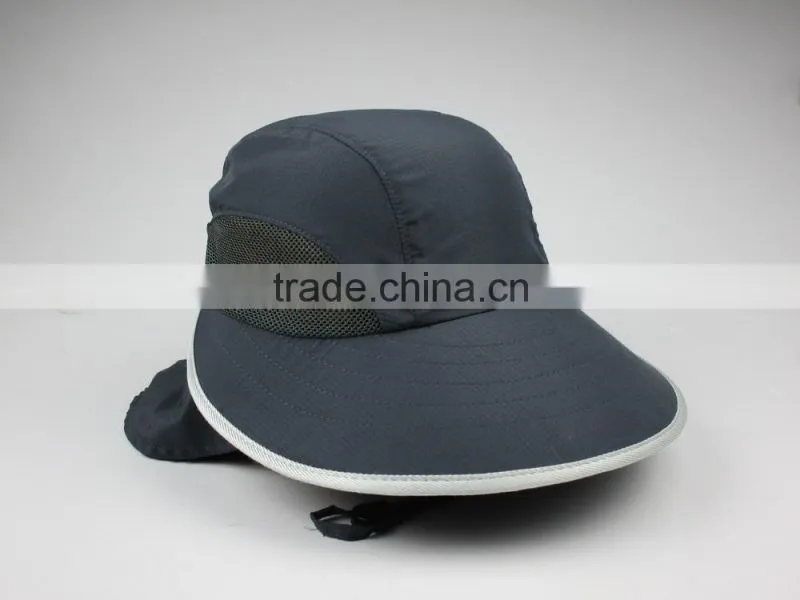 Custom summer polyester large brim flap cap with side mesh