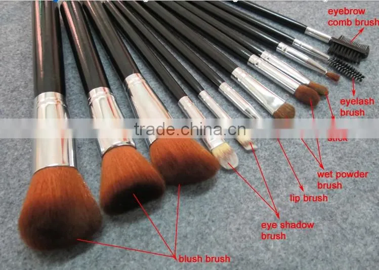 12PCS COSMETIC MAKEUP WOODEN HANDLE BRUSH SET