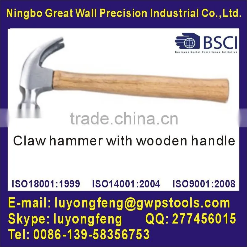 Claw hammer with wooden handle