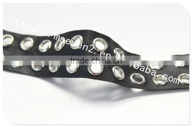 High quality 3.3cm width black leather eyelet trims for shoes wholesale