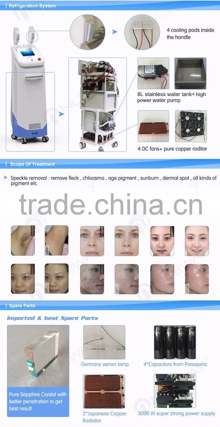 Body Hair removal device 3000W Input Power Semiconductor +water+air cooling system ipl hair removal machine