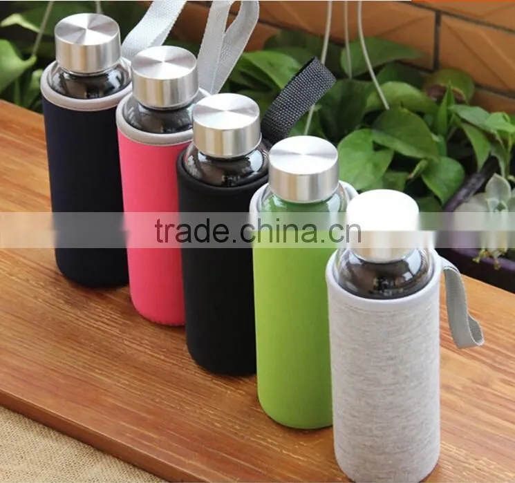 Insulated heat resistant glass water bottle with sleeve