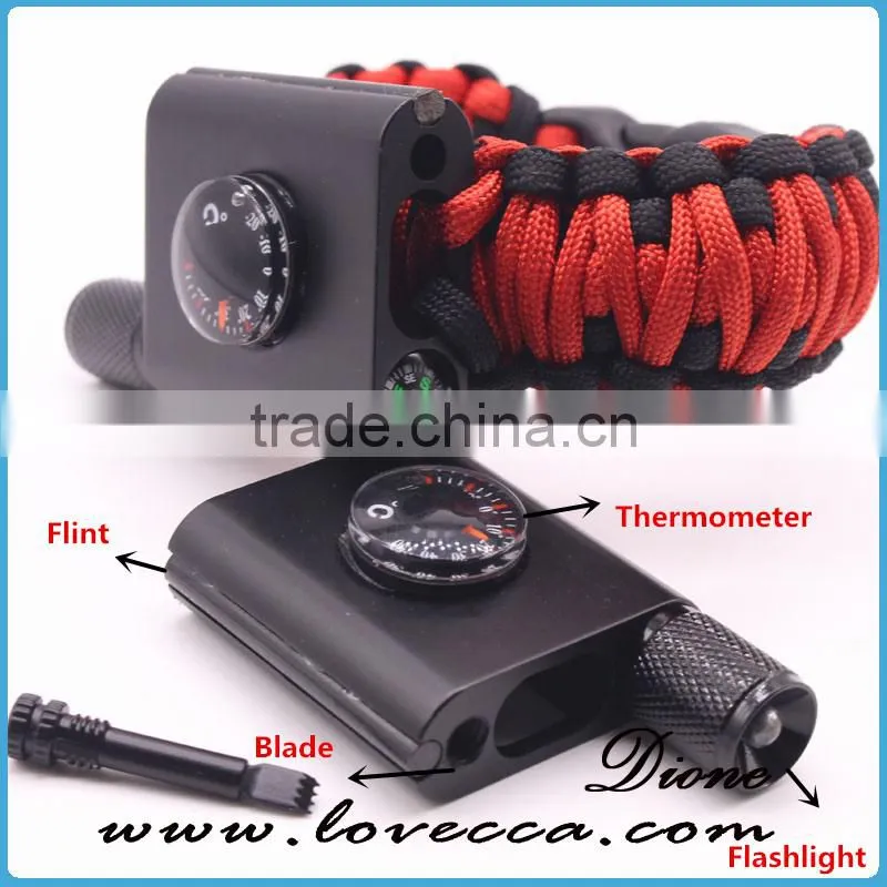 Newest design outdoor survival compass paracord bracelet with LED light