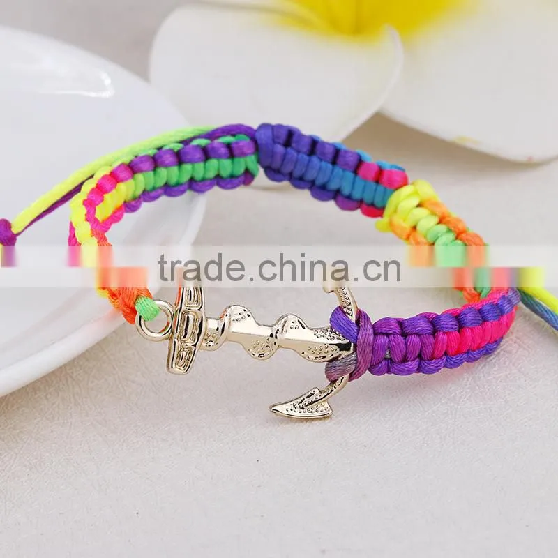 braided silk cord macrame woven bracelet Boat Nautical Navy Anchor Bracelet with Adjustable Knot