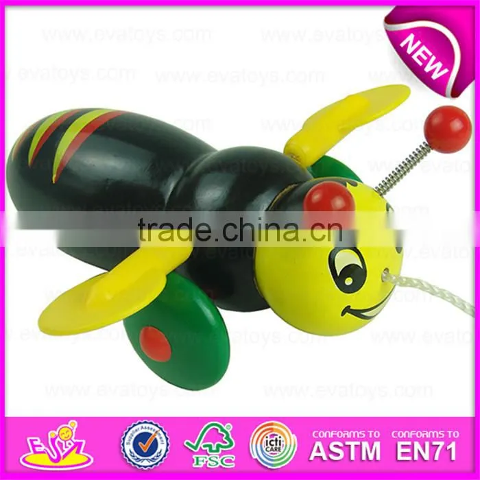 Cartoon animal bee design kids hand push toy,Preschool Baby Lovely Animal Toys Wooden Little Bee Push Toy W05B111