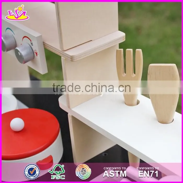 2017 New design red kids pretend play wooden kitchen toy W10C211