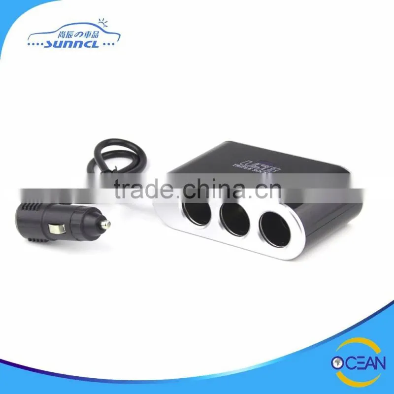 2 USB 4 Holes Car Cigarette Lighter Socket Car Adapter Plug