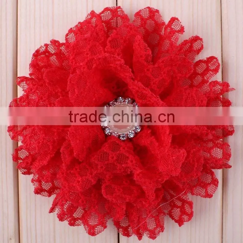fabric flower with pearl beads center for kids hair accessories
