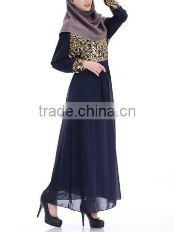 Guangzhou Wholesale Clothing OEM Hijab Style Bright Front Long Sleeve Ten Colors Chiffon Jalabiya With Sash