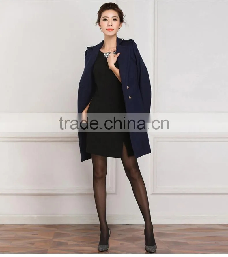 Fashional Style Lady's Overcoat. Double Breasted Navy Color Coat. L112506