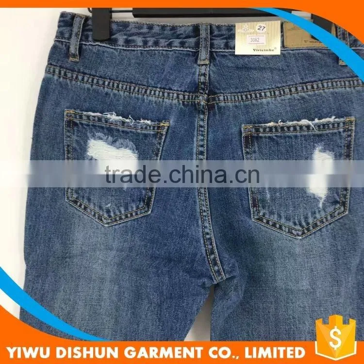 Women china wholesale fashion ripped rolling up jeans