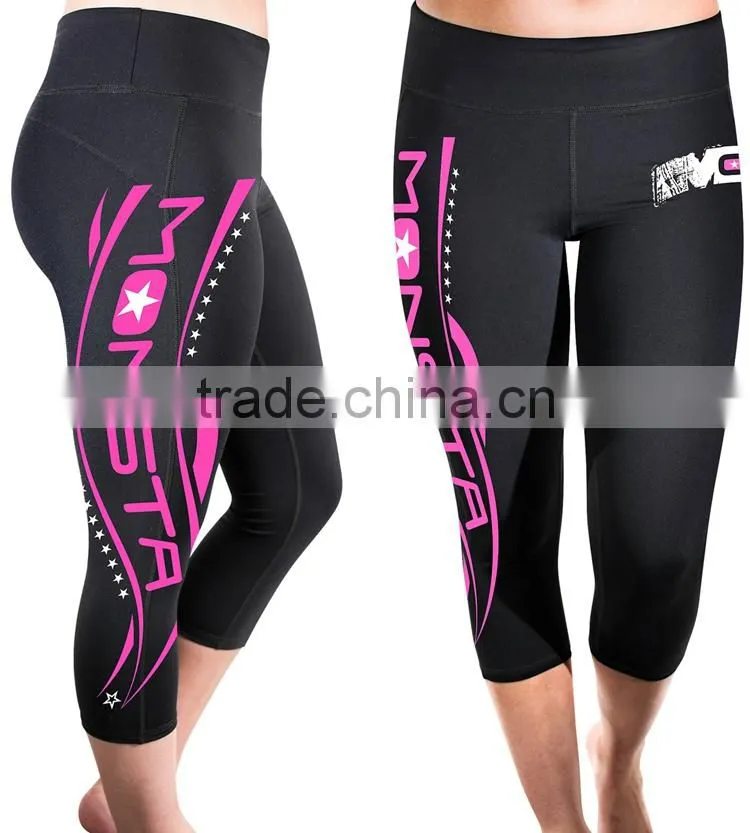 OEM 88% polyamide 12% elastane Compression legging fit tight fitness waist flag capri pants