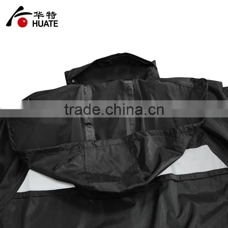 Mens black refelective raincoat,waterproof polyester raincoat manufacturer