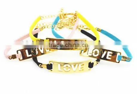 smile face charms suede leather bracelet custom logo charm leather bracelet