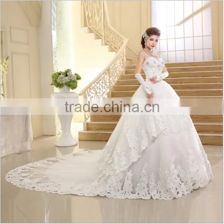 2016 New Wedding Fashion Towel Diamond Korean Style Long Drag Tail Wedding Dress Brides Slim Winter Wedding Dress