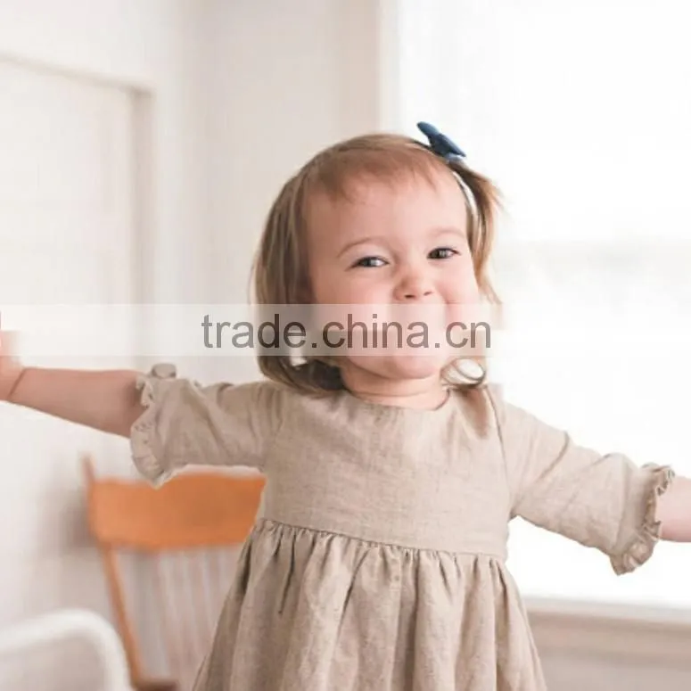 Grey/Cream Check Linen Dress Light Weight Linen Blend Summer Kids Party Dresses