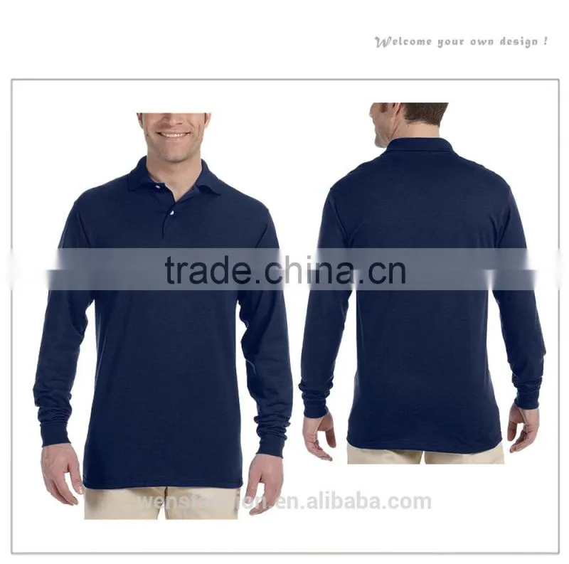 Preshrunk cotton Mens custom long sleeve jersey polo shirts