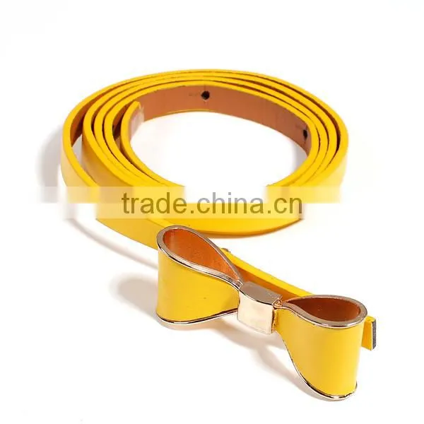 PU Leather Belt Waistband Bowknot Gold Plated Yellow Adjustable