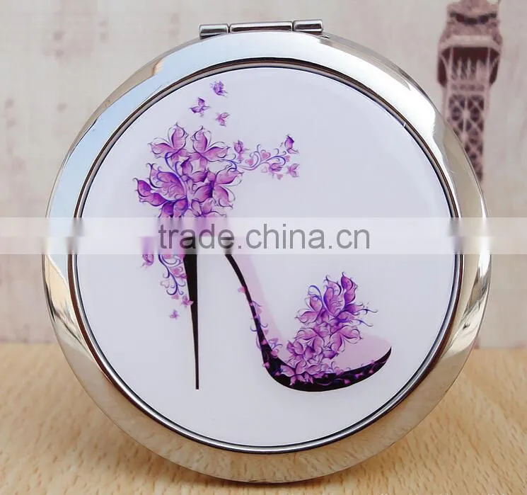 Double Sides (One is Normal,Another is Magnifying)Portable Foldable Pocket Metal Makeup Compact Mirror Woman Cosmetic Mirror