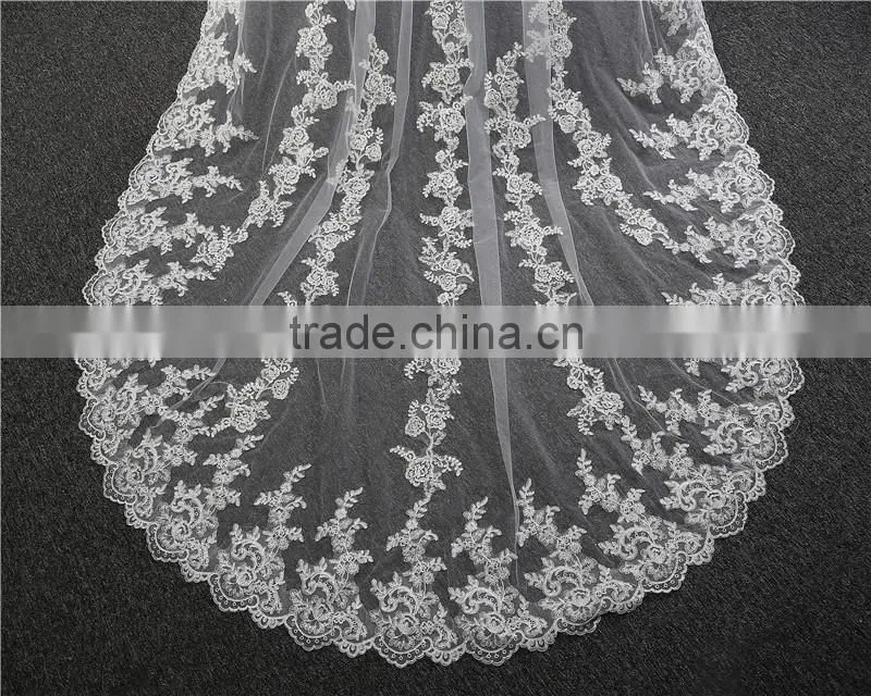 2017 wholesale new grance long lace bridal wedding veil Fashionable long Tulle HL14