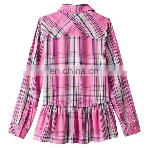 Long Sleeve Kid Shirt, Girls 7- 16 & Plus Size Perfectly Soft Button-Front Peplum Plaid Shirt