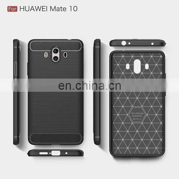 Carbon Fiber Brushed Metal Solid Color TPU Black Cover Case for Huawei Mate 10