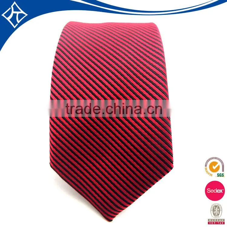 Red black slim 100% polyester necktie with custom logo design