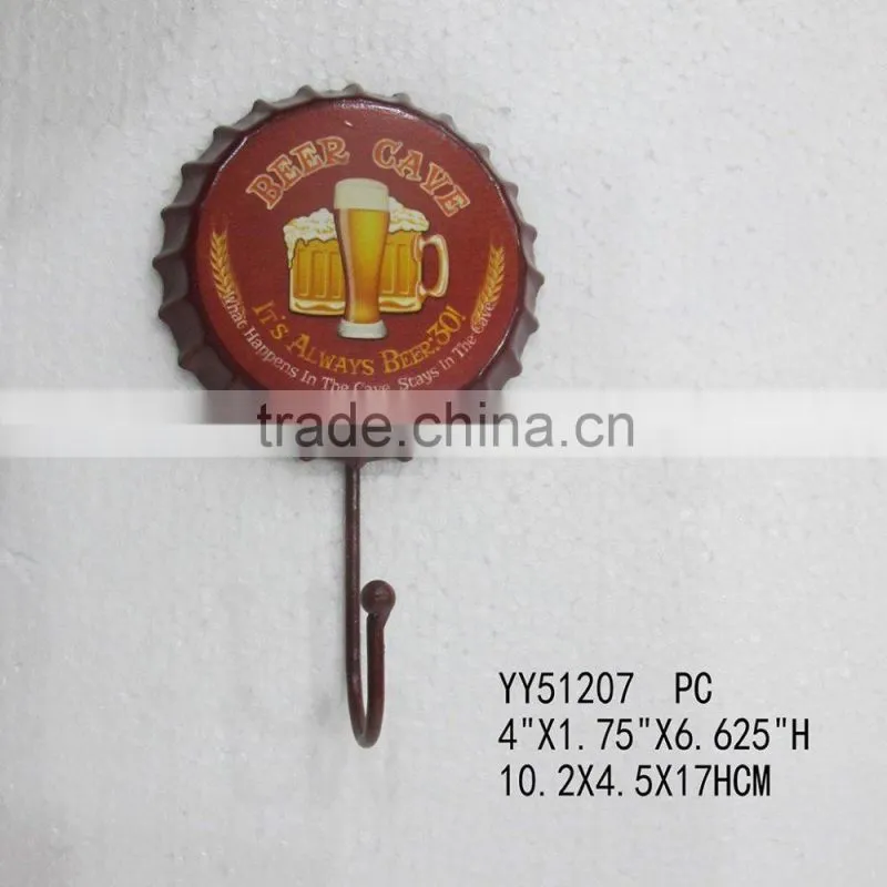 New beer cap embossed metal wall hook, factory cheap metal hook