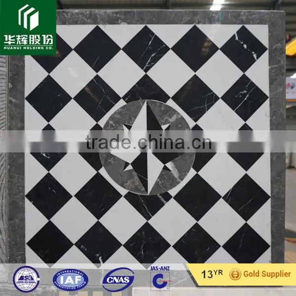 Dark emperador, crema marfil marble water jet medallion