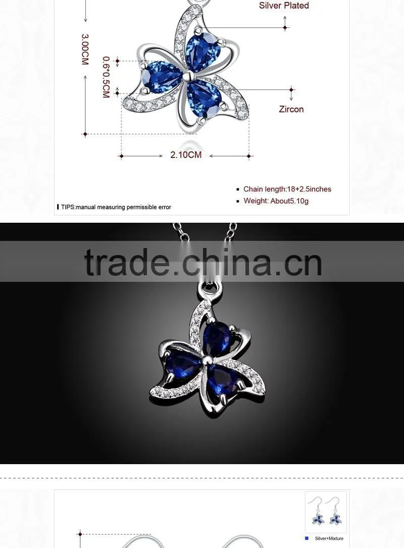 New jewelry plated rhinestone heart wedding necklace set