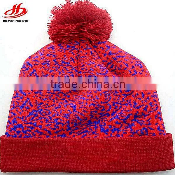Custom designer jacquard pom pom knitted beanie