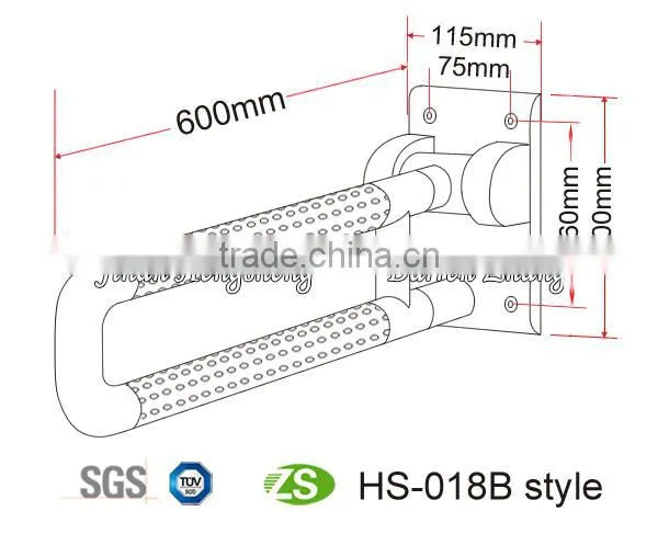 2015 new design stainless steel anti-bacterial bath grab bar for medical with nylon anti-slip cover
