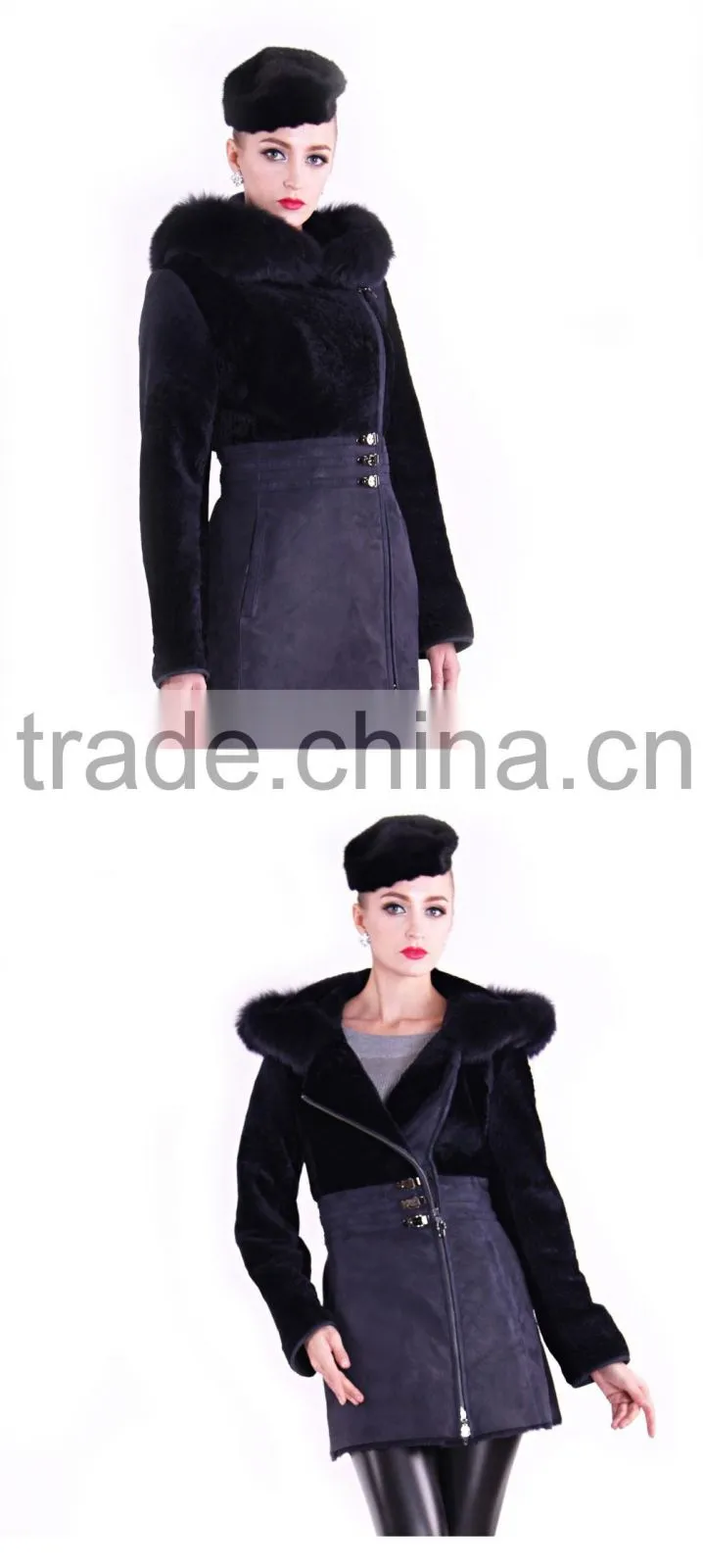 2016 New Design Medium Length Winter Women Slim Fit Woolen Coat with Belt