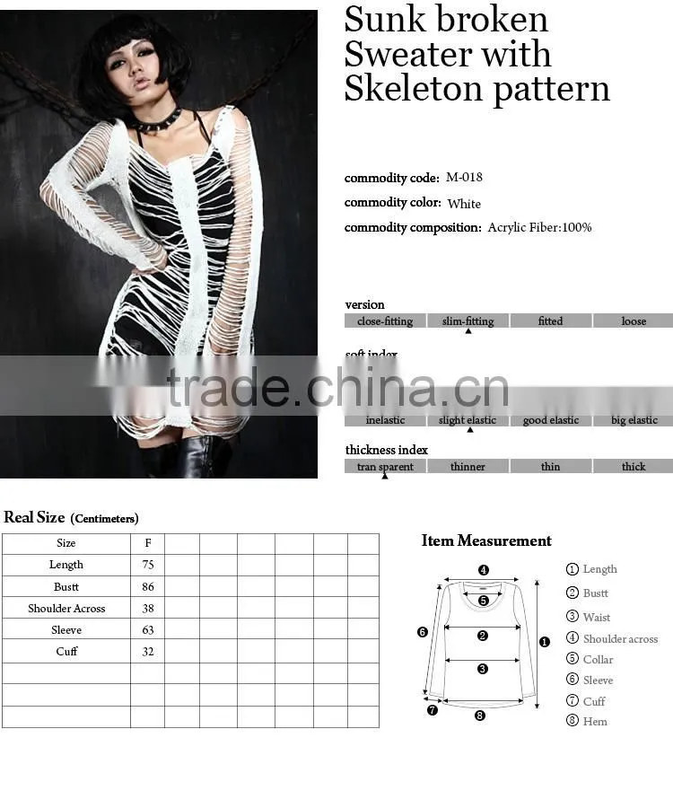 M-018 Sexy Lady White Fully Fashioned Sweaters with Cute Skeleton Pattern