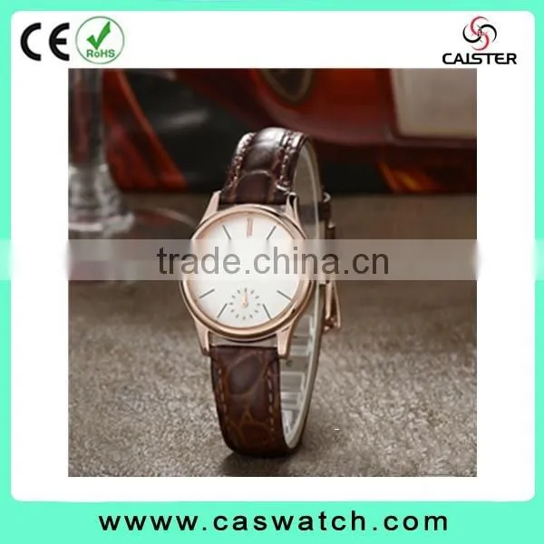 2016 classic design concise couple watch, crocodile texture leather watch, fancy couple watch with a small eye