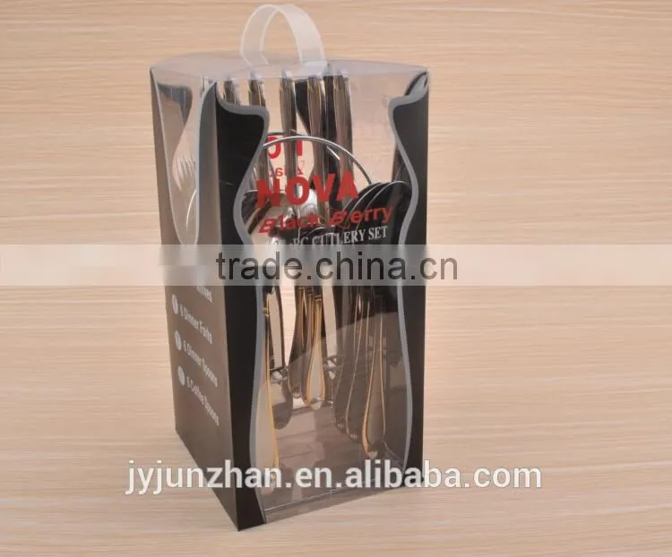 24pcs Gold plated flatware with shelf and PVC box made by stainless steel and competitve price