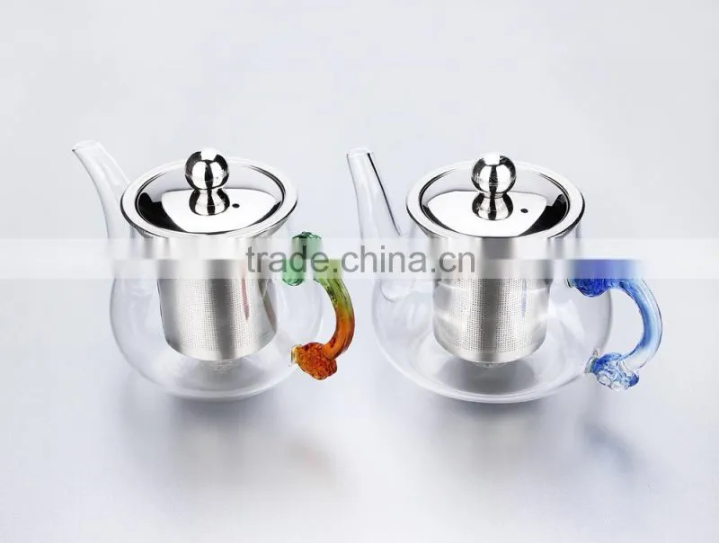 hot new products for 2015 color glass tea kettle with stainless steel strainer