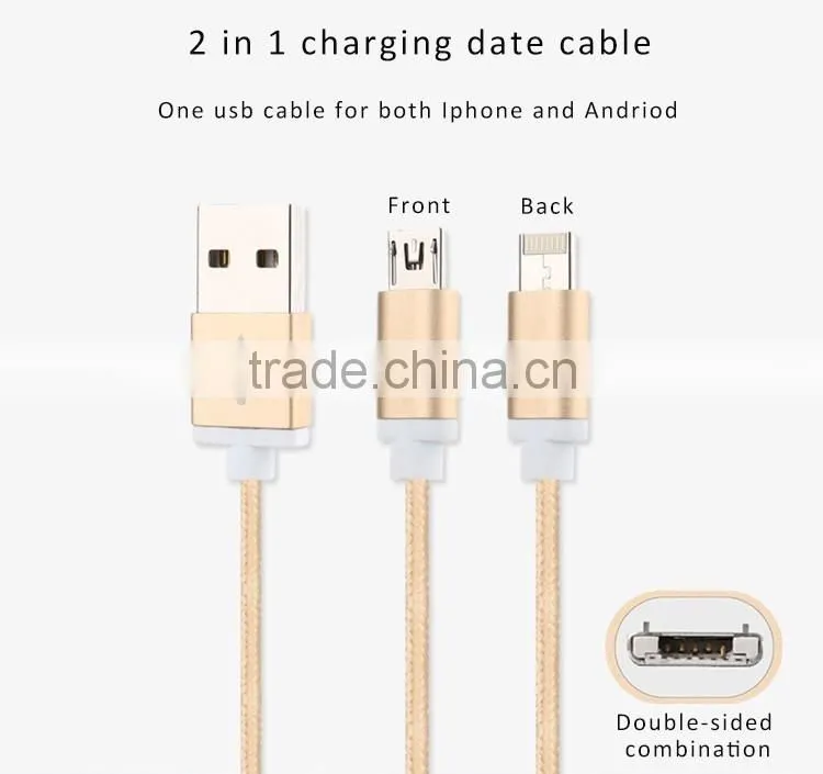 tow double sided mini usb cable charger cable for iphone and samsung