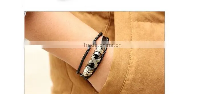 >>hot selling wholesale beaded DIY leather bracelet with X letter /
