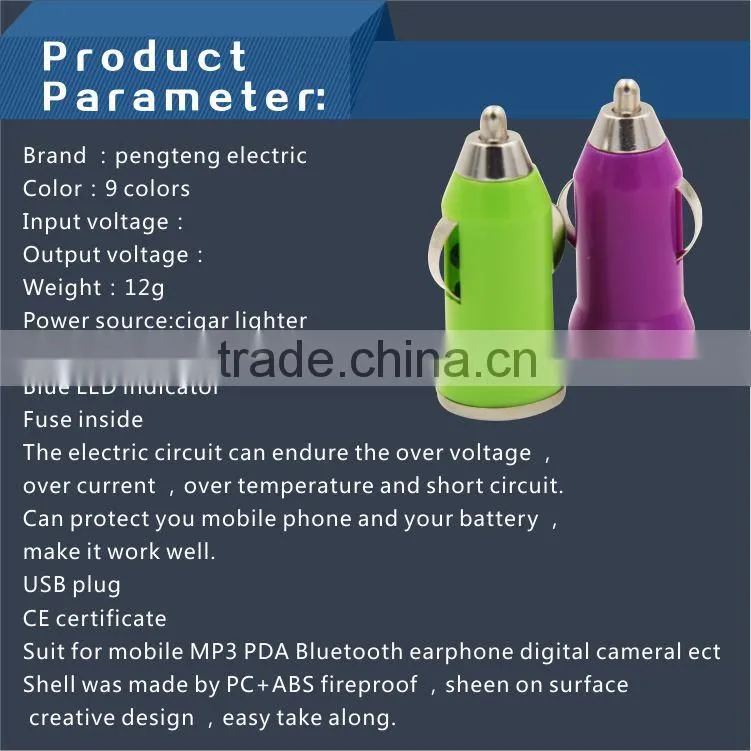 Factory Directly Offer Mini Car Charger 5V 1A one port for iphone samsung HTC,Cool Rocket Head Auto power adapter charging plug