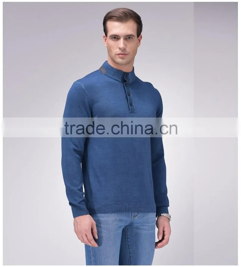 A quarter of the button design leisure men sweater blue collar and easy clothing