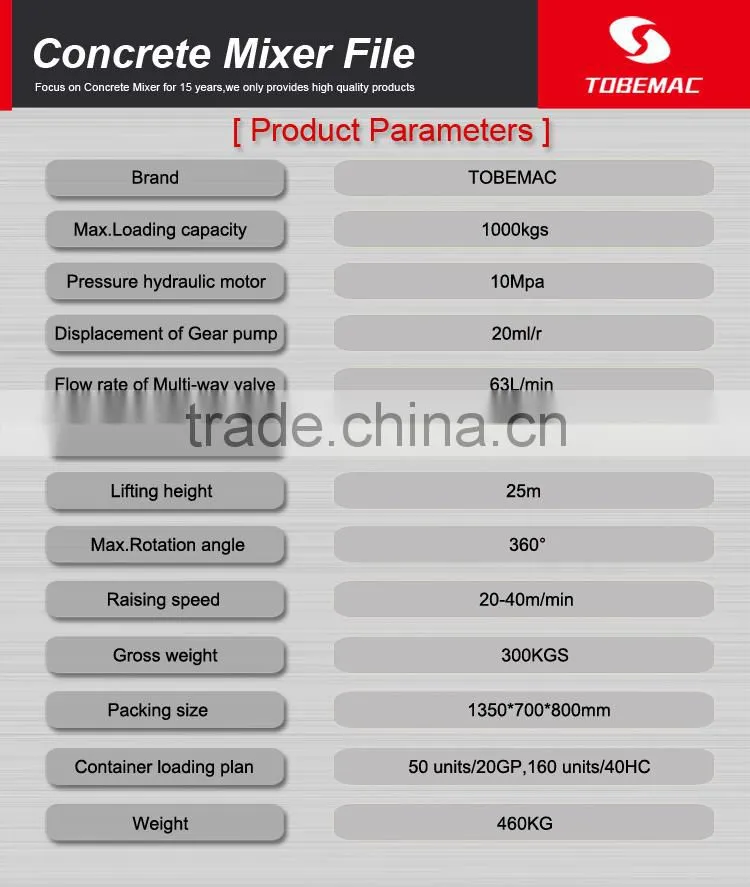 TOBEMAC Hydraulic small crane for lifting materials